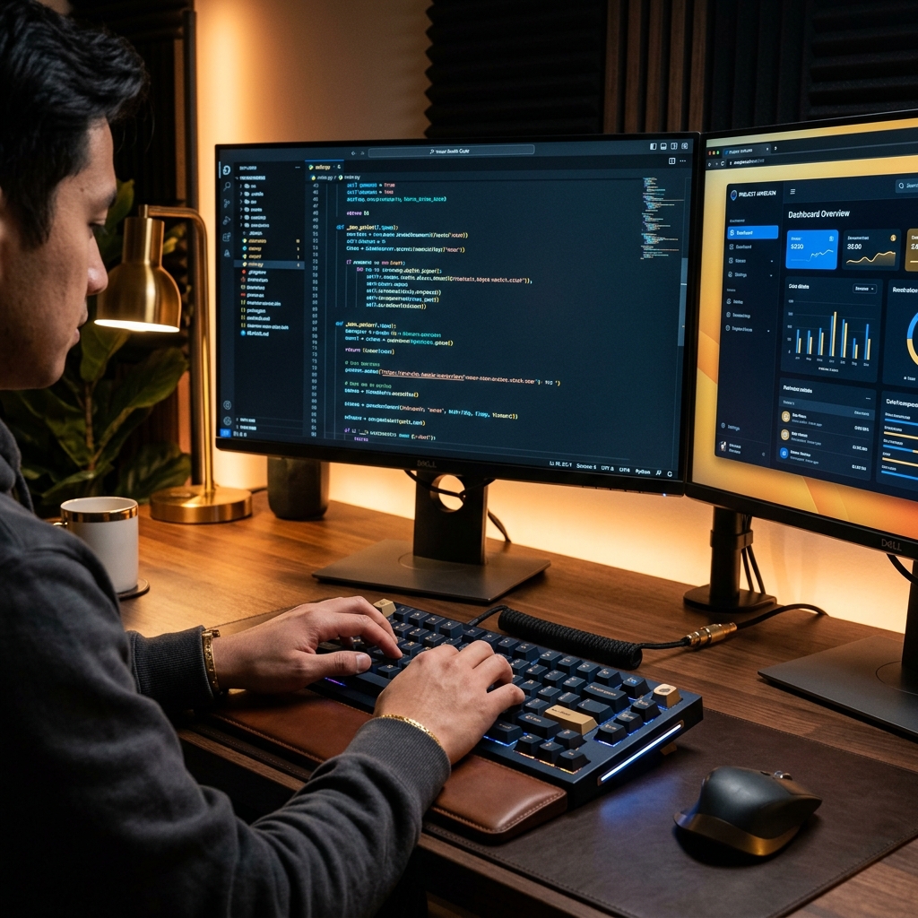 デュアルモニターを使い高速でプロトタイプコードを実装するデベロッパー