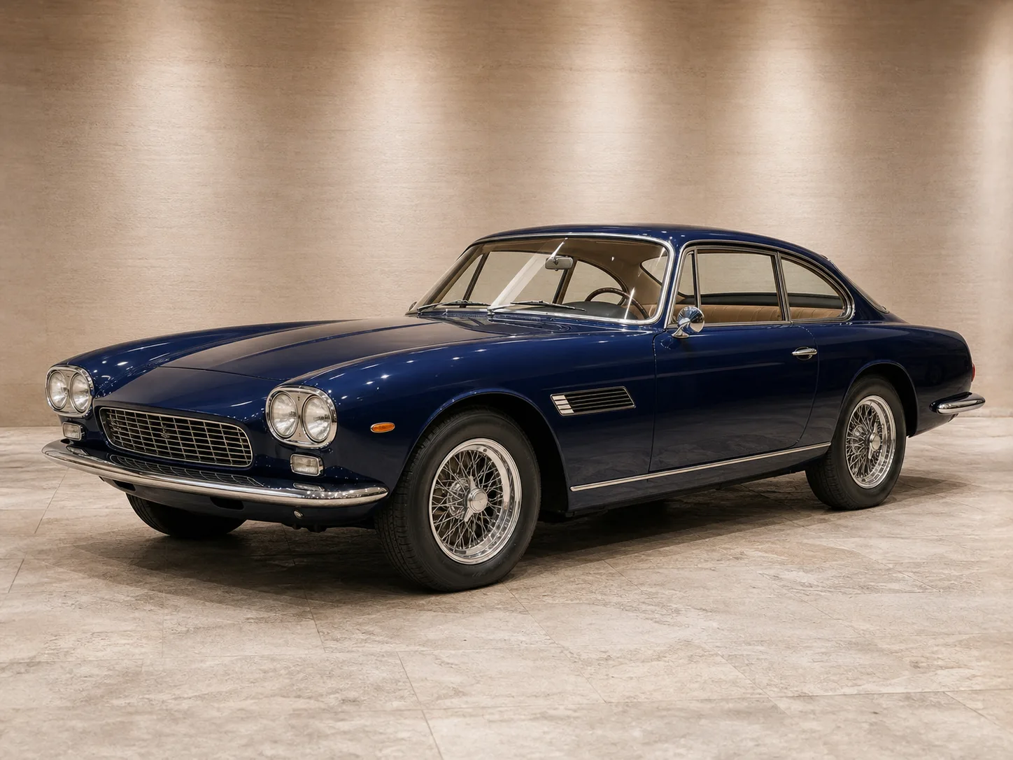 Maserati Ghibli SSの雰囲気に合わせたブルーのクラシックGTカー