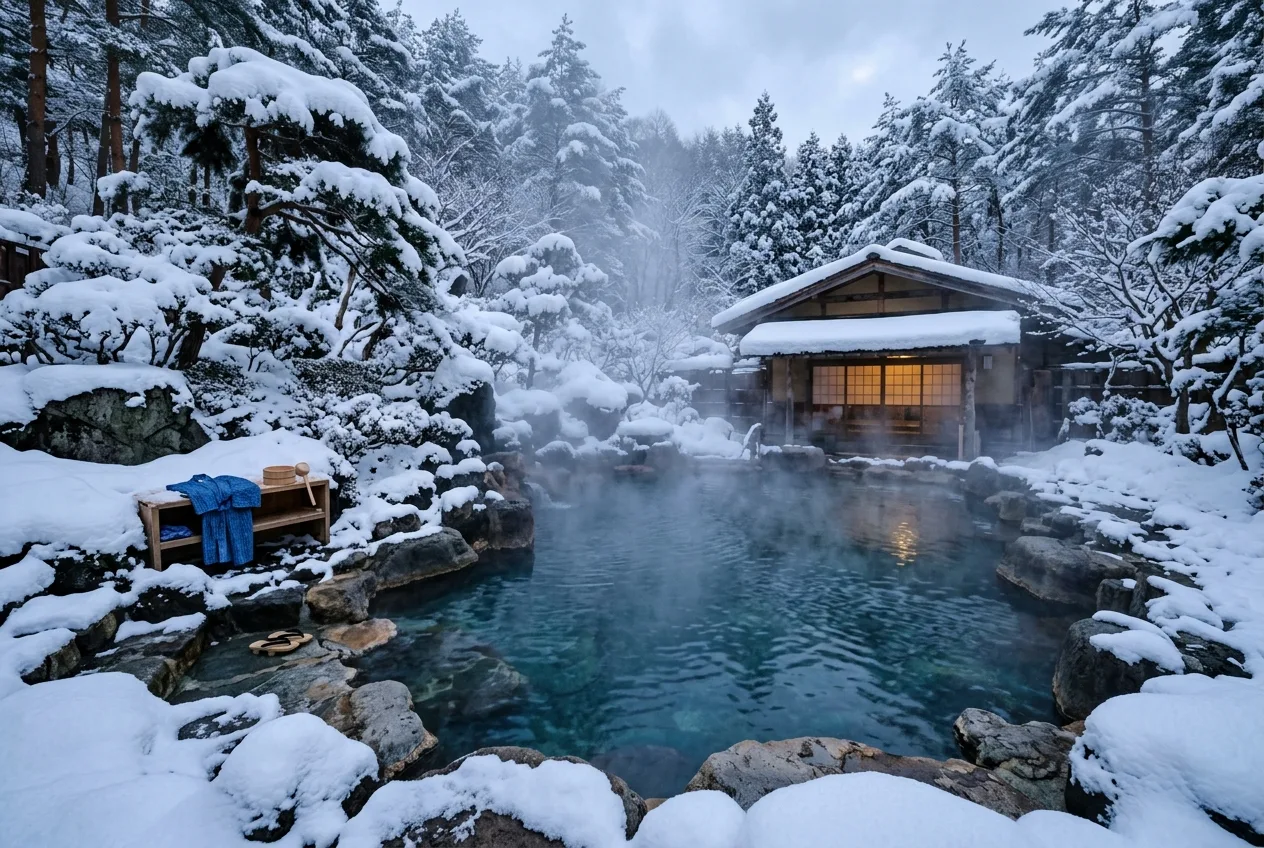 白銀の世界で味わう雪見の露天風呂